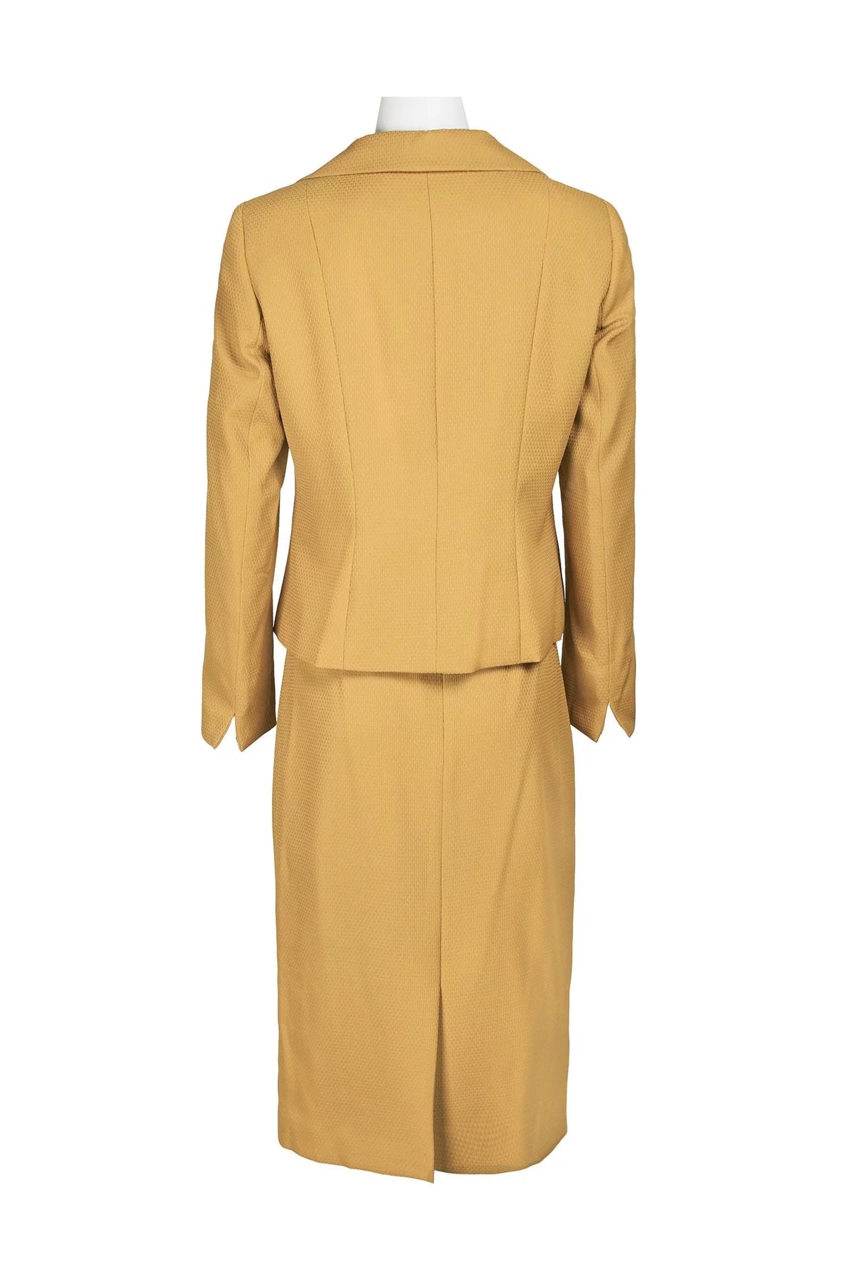 Notched Collar 3 Button Flap Pocket Square Texture Jacket with Zipper Back Skimmer Skirt Two Piece W19358