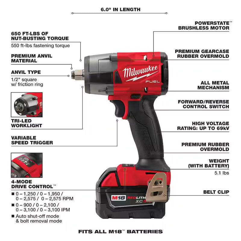18V Lithium-Ion Brushless Cordless 1/2 in. Impact Wrench F8633