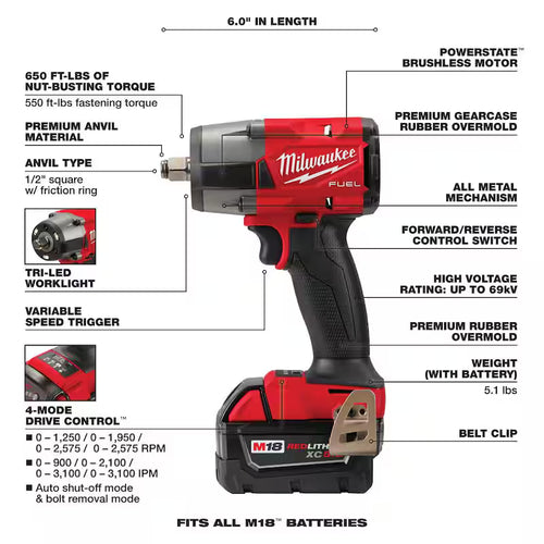 18V Lithium-Ion Brushless Cordless 1/2 in. Impact Wrench F8633