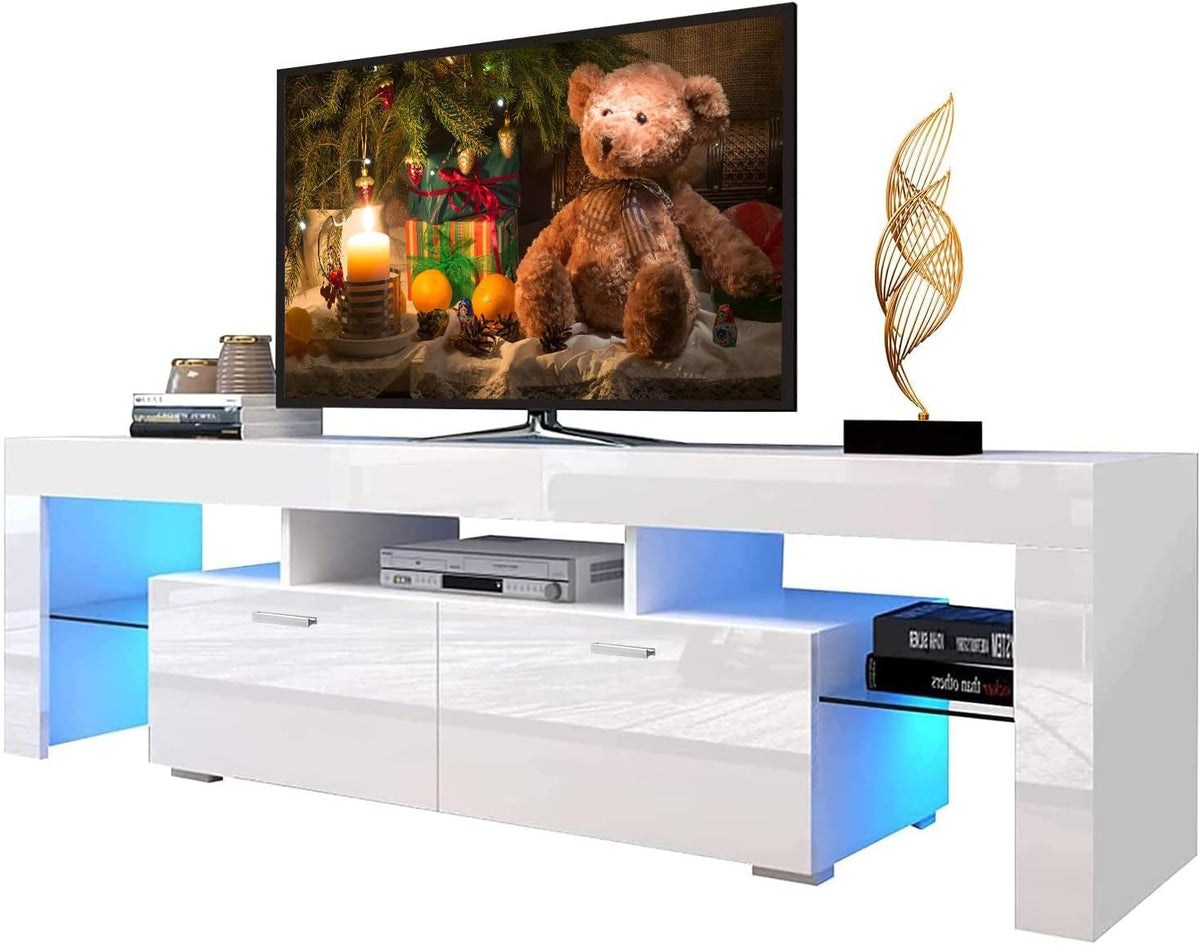 White LED TV Stand with Storage Drawer M37166