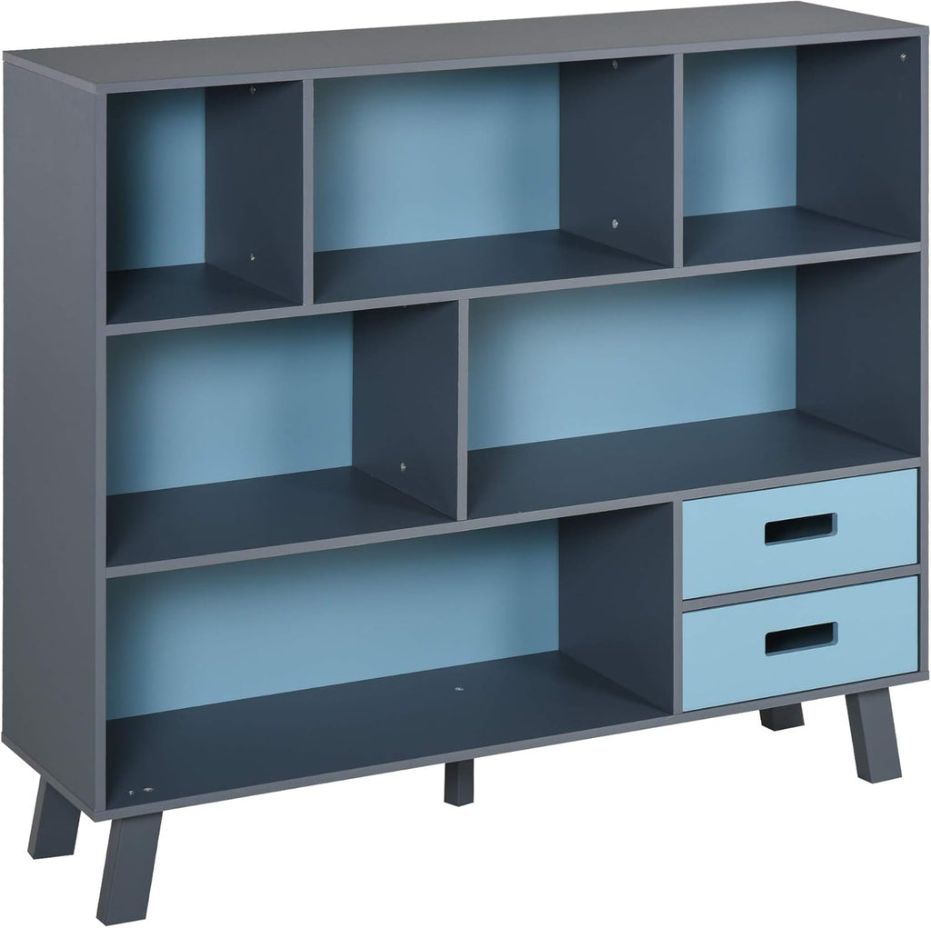 Blue 3-Tier Kids Bookcase with Drawers W878