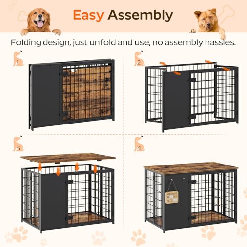 Foldable White and Walnut Wooden Dog Crate Furniture G90331