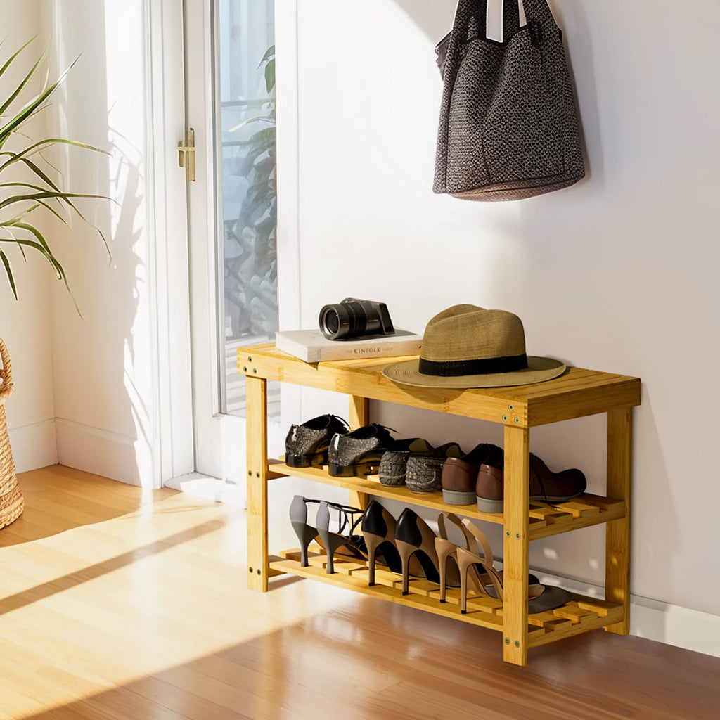 3 Tier Bamboo Shoe Bench Storage Rack V9857