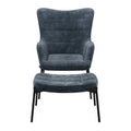 Dark Teal Blue Velvet Wingback Accent Chair with Stool W477026