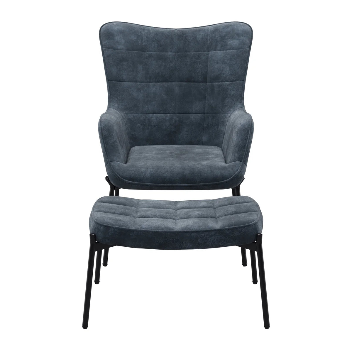 Dark Teal Blue Velvet Wingback Accent Chair with Stool W477026