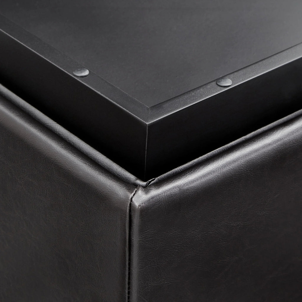 Dark Brown Faux Leather Storage Ottoman with 4 Trays I96435