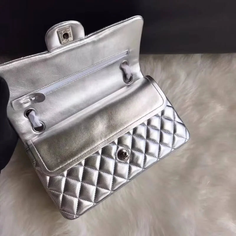 Silver Medium Size Lambskin Leather Flap Bag C184389