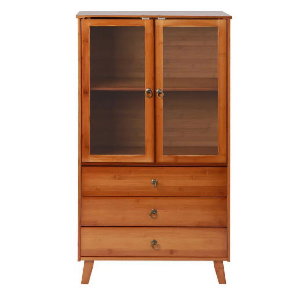 Wooden Storage Pantry Cupboard with 3 Drawers and 2 Acrylic Doors Brown V4718