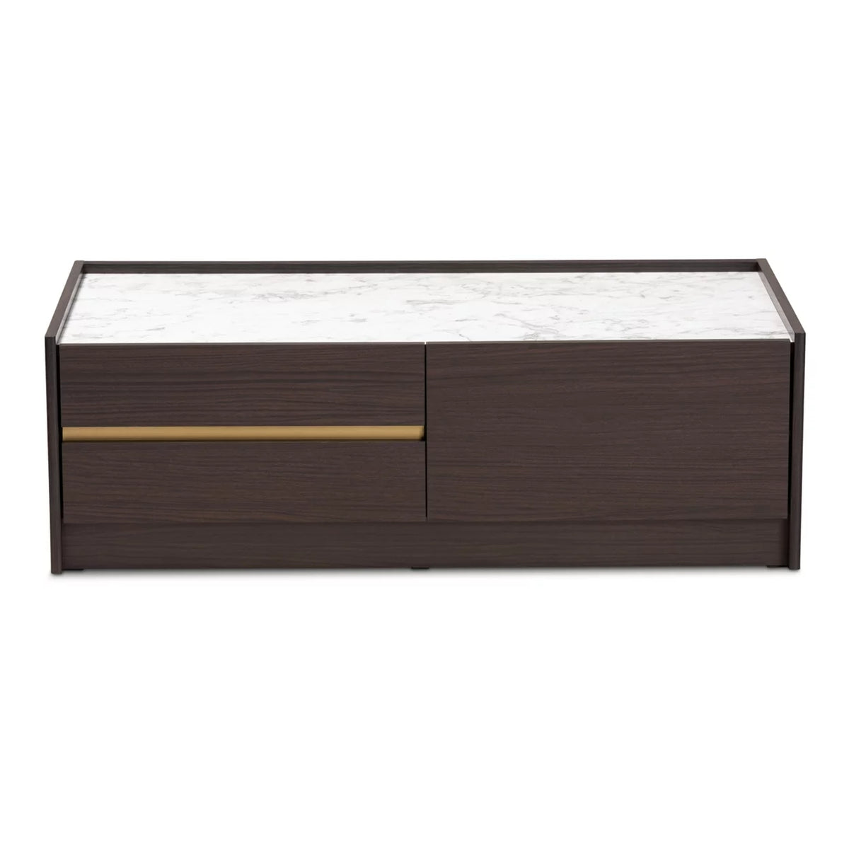 Dark Brown Gold Wood Coffee Table with Faux Marble Top A82026