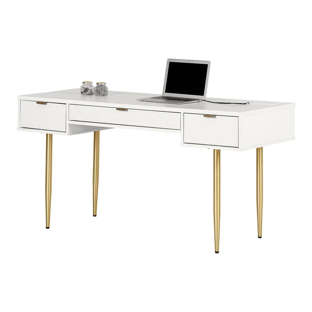 59.5"W Engineered Wood Desk in White/Gold Finish S13332