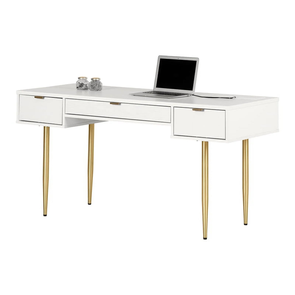 59.5"W Engineered Wood Desk in White/Gold Finish S13332