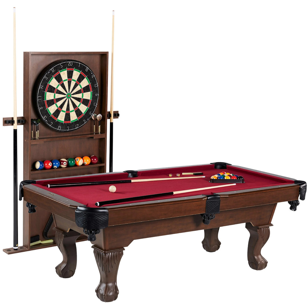 Burgundy Pool Table with Cue Rack and Dartboard Set T6739