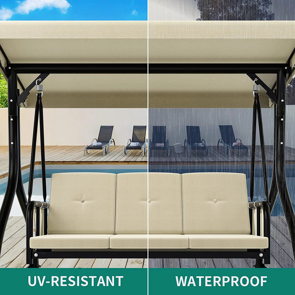 3-Seats Outdoor Patio Swing Chair with Adjustable Canopy and Removable Cushion U548