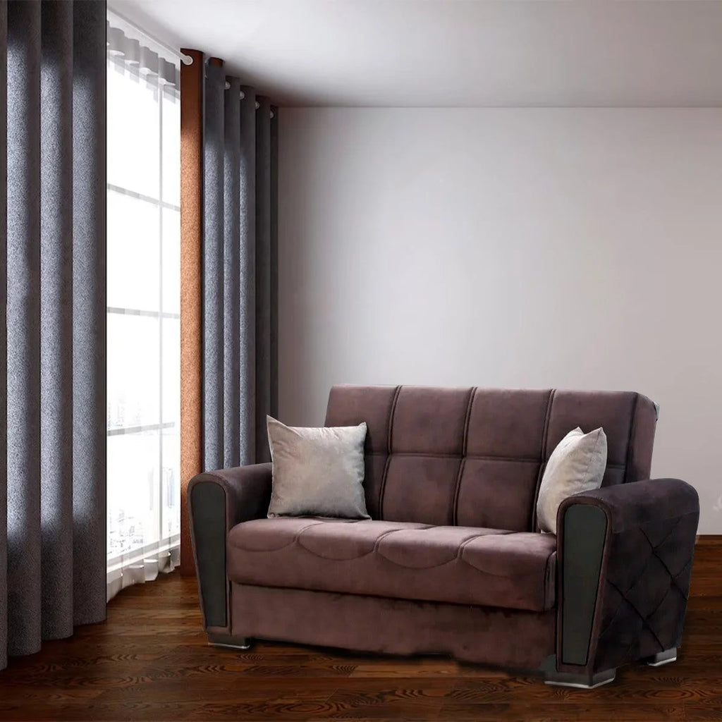 Dark Brown Fabric Loveseat P12307