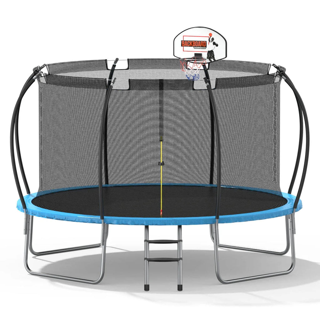 12 ft Trampoline with Enclosure and Basketball Hoop J146