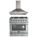 36 Inch Gas Range and Wall Mount Range Hood Q890547