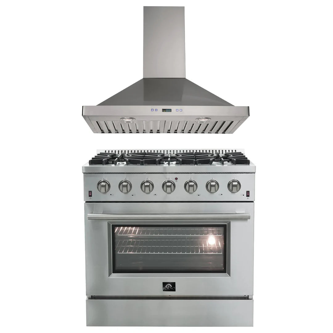 36 Inch Gas Range and Wall Mount Range Hood Q890547