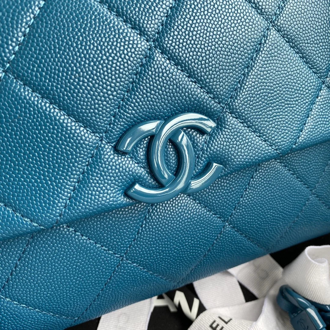 Blue Grained Leather Shoulder Bag A4140