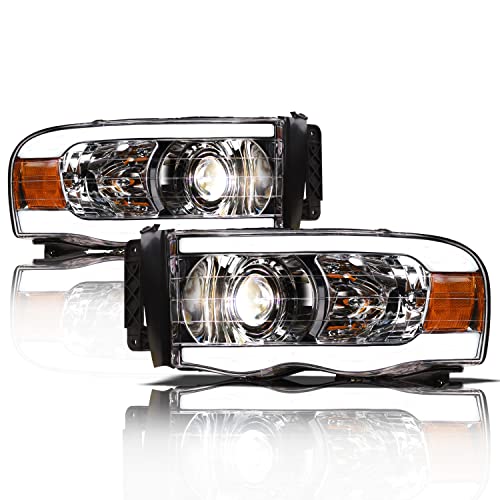 Full LED Projector Headlights With Switchback Sequential LED Light Bar & Startup Light - Black Amber I6995
