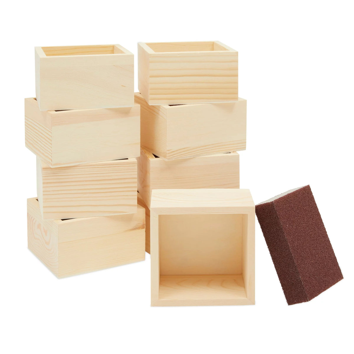 Unfinished Small Wooden Boxes with Sanding Sponge Z41383
