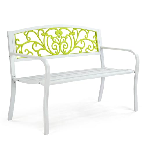 Outdoor Bench with Plastic Floral Design Backrest N35877