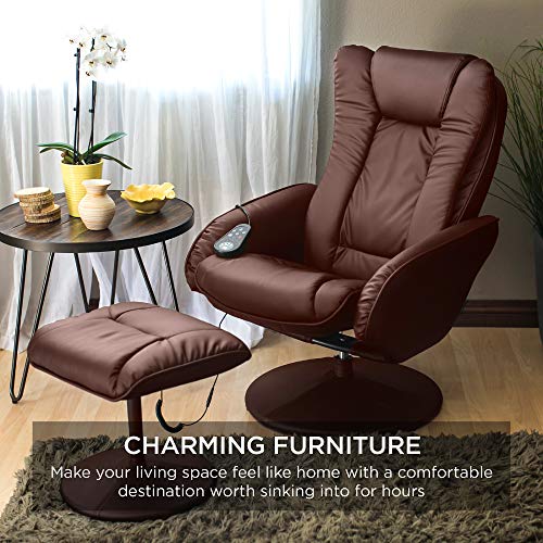Brown Faux Leather Electric Massage Recliner with Stool O54037
