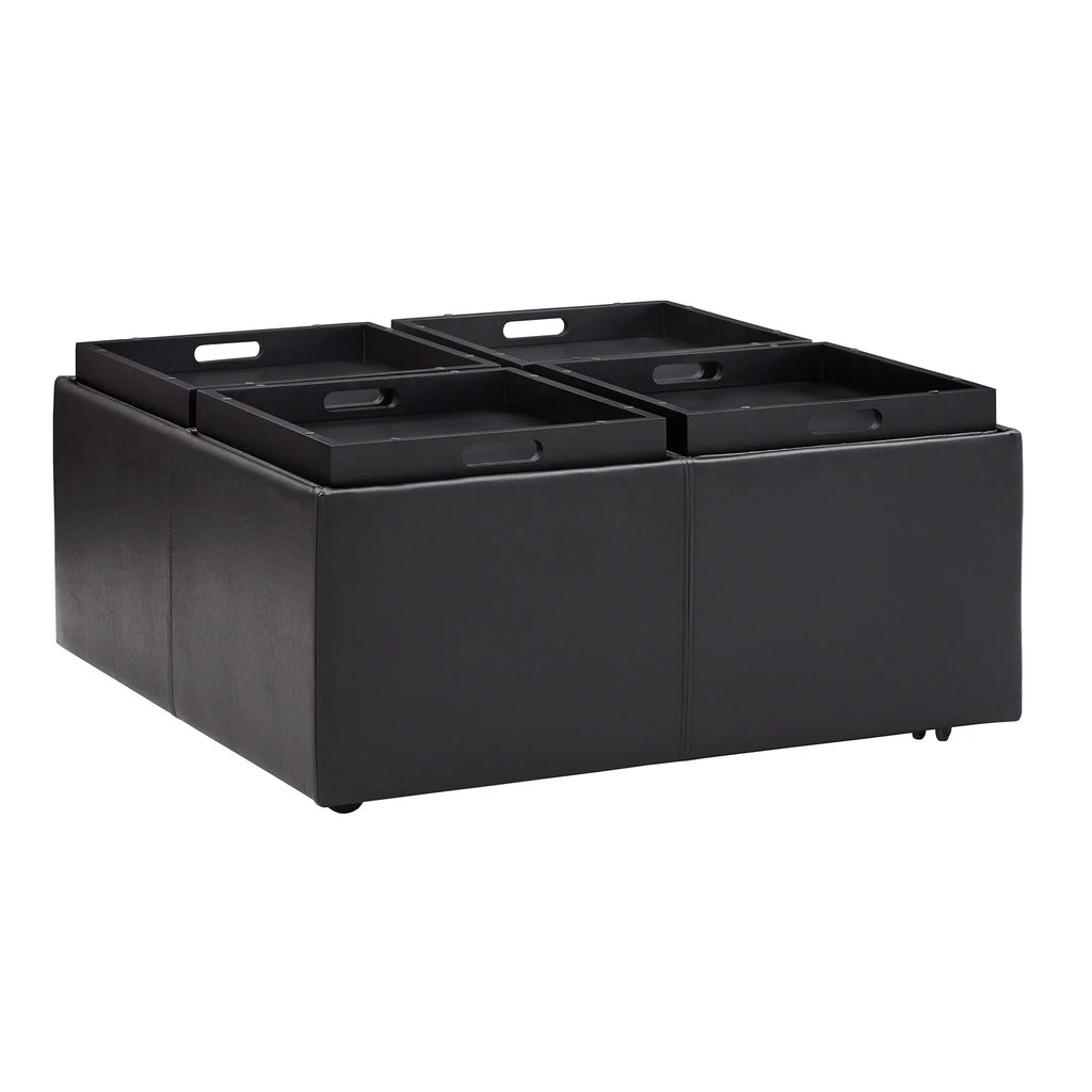 Dark Brown Faux Leather Storage Ottoman with 4 Trays I96435