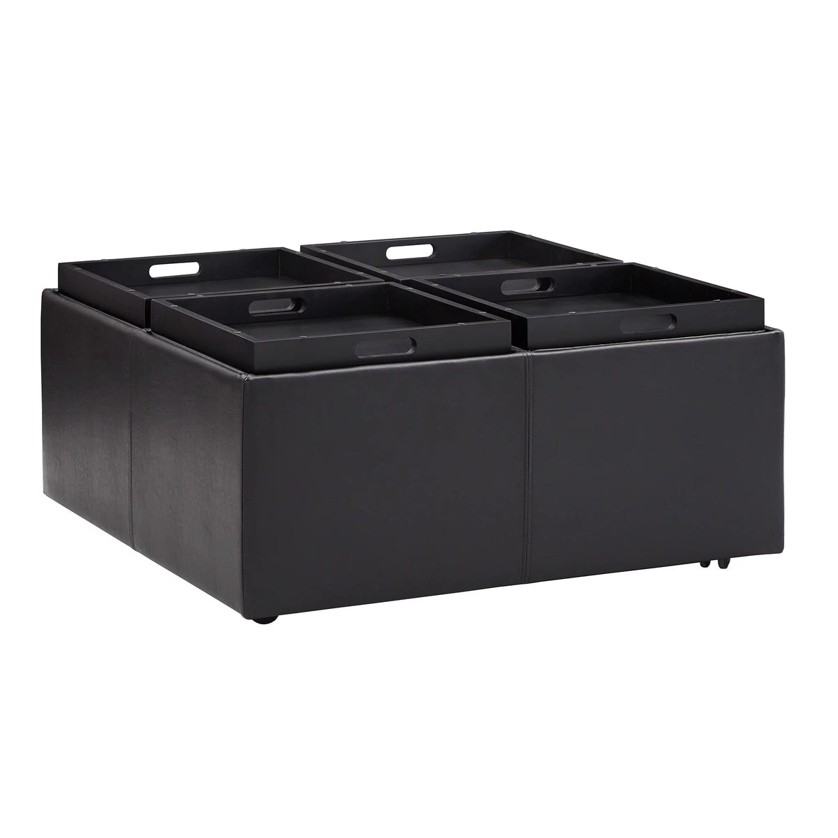 Dark Brown Faux Leather Storage Ottoman with 4 Trays I96435