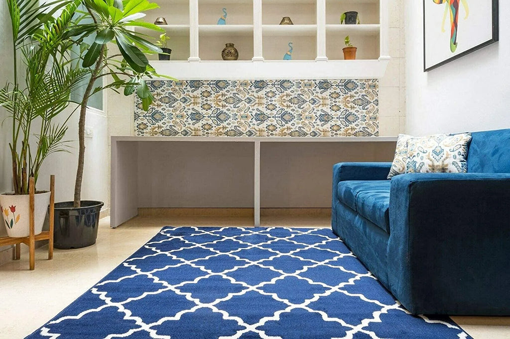 Blue Modern Geometric Area Rug L36345