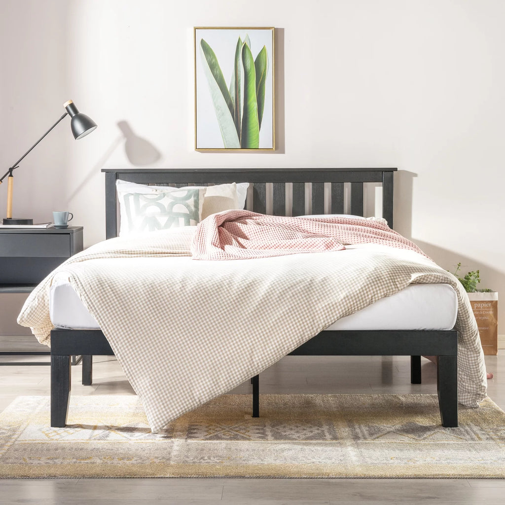 Black Twin Solid Wood Platform Bed with Headboard S1074