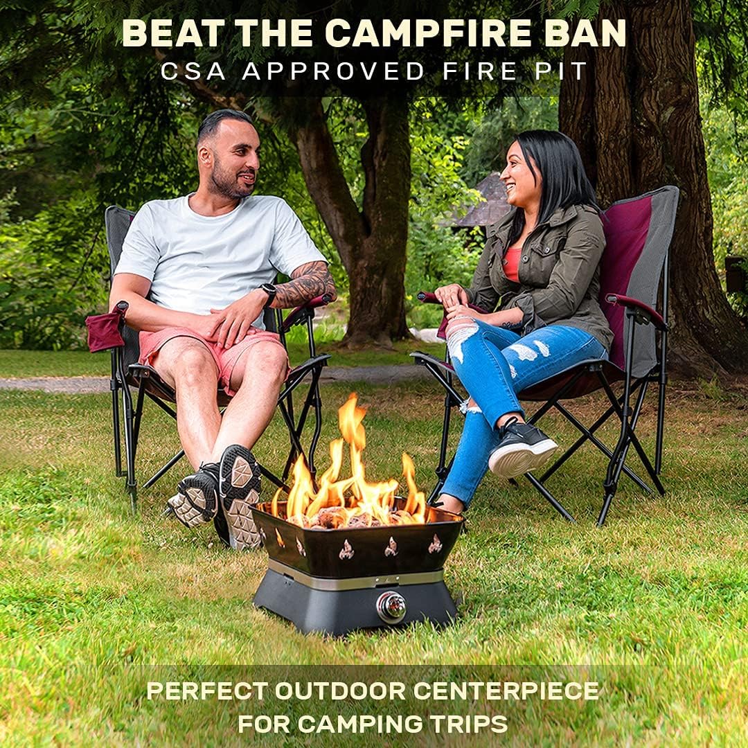 Portable 14-Inch Square Propane Gas Fire Pit with Cover and Carry Kit R19164