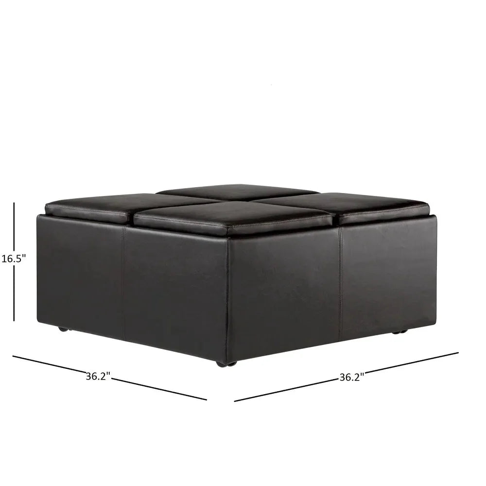 Dark Brown Faux Leather Storage Ottoman with 4 Trays I96435