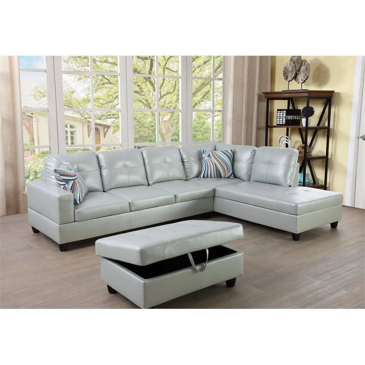 Silver Green Right-Facing Sectional & Ottoman H65406