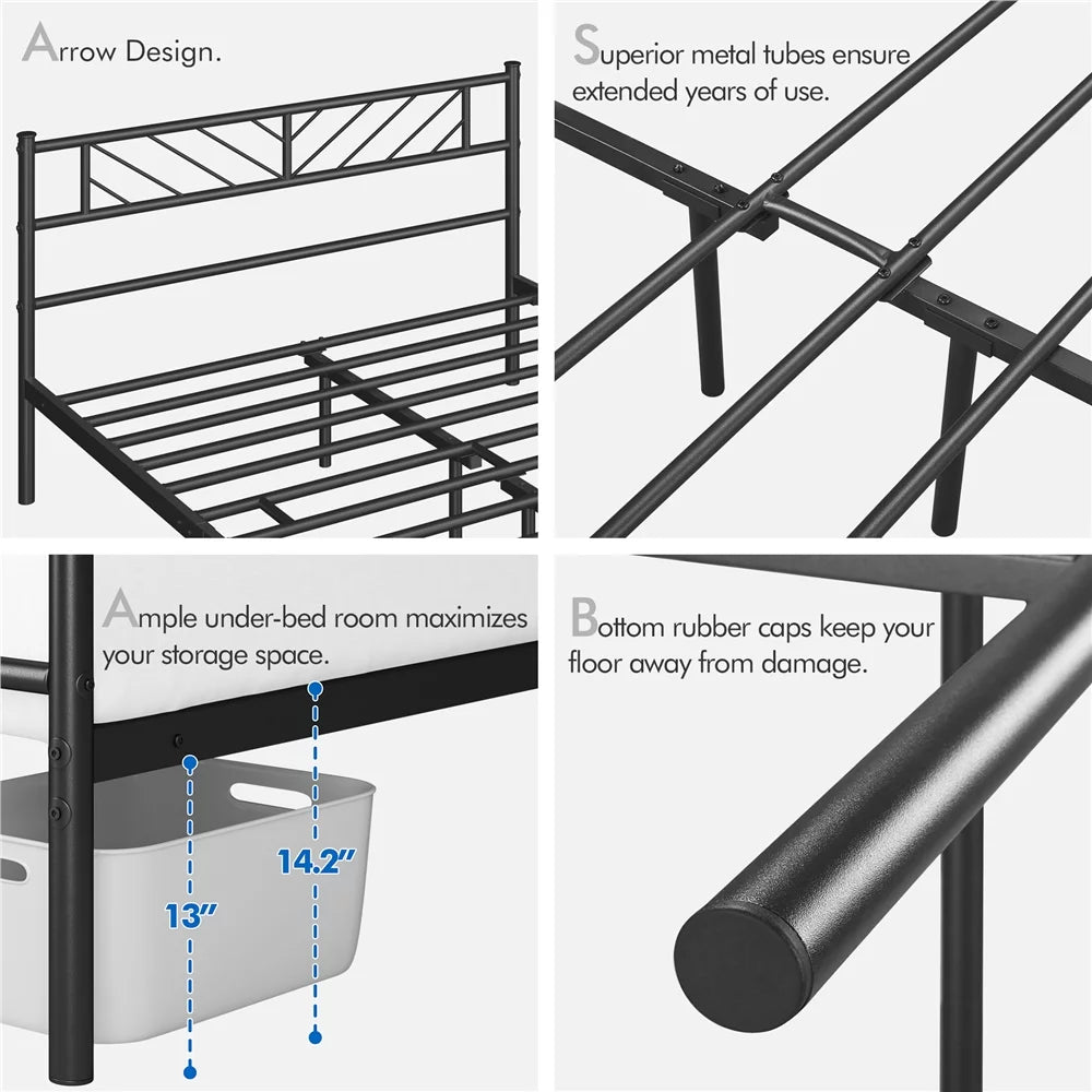Black Full Size Metal Platform Bed Frame with Headboard and Footboard U492
