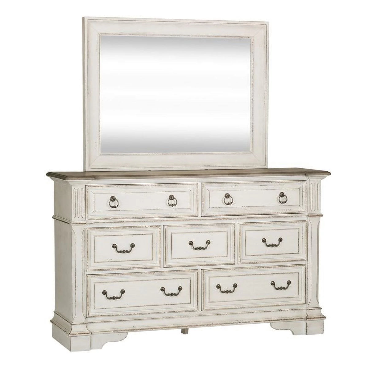 White 7-Drawer Wood Dresser & Mirror H5711