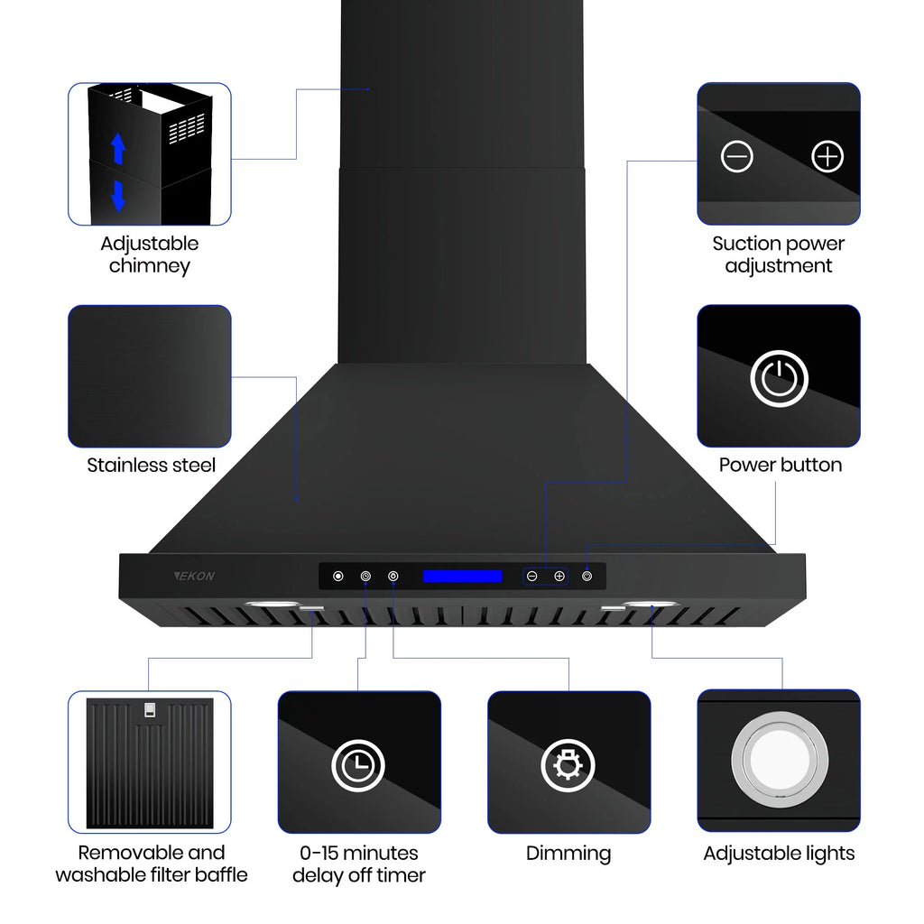 30 inch 900 CFM Convertible Black Stainless Steel Wall Mount Range Hood T10321