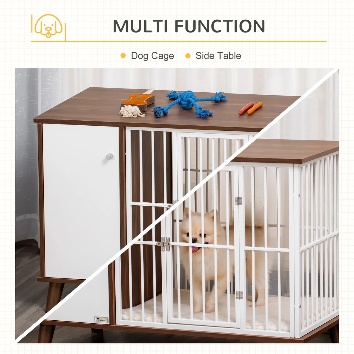 Wooden Dog Kennel End Table with Cushion W74132