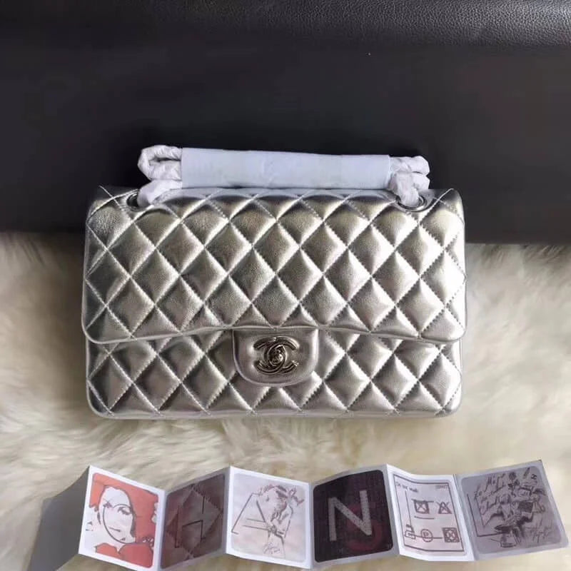 Silver Medium Size Lambskin Leather Flap Bag C184389