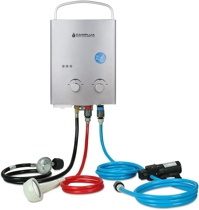 1.32 GPM Portable Propane Gas Camping Water Heater with Water Pump Kits, Black T13307