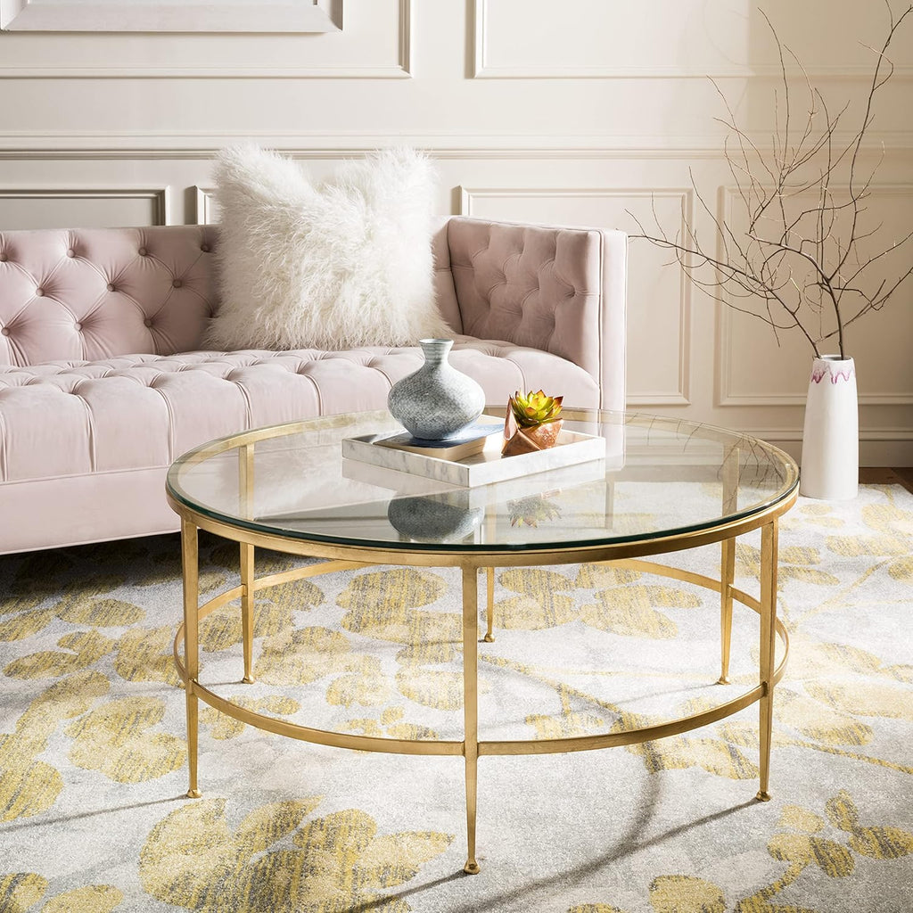 Antique Gold Glass Cocktail Table V956