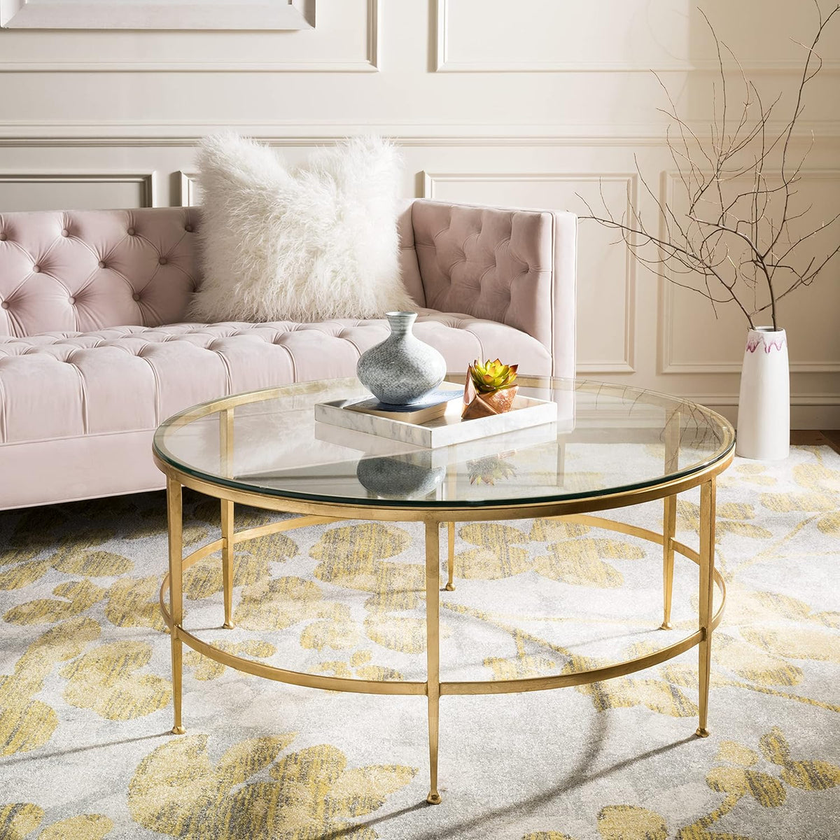 Antique Gold Glass Cocktail Table V956
