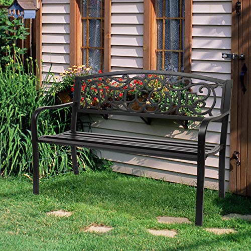 Outdoor Bench with Plastic Floral Design Backrest N35877