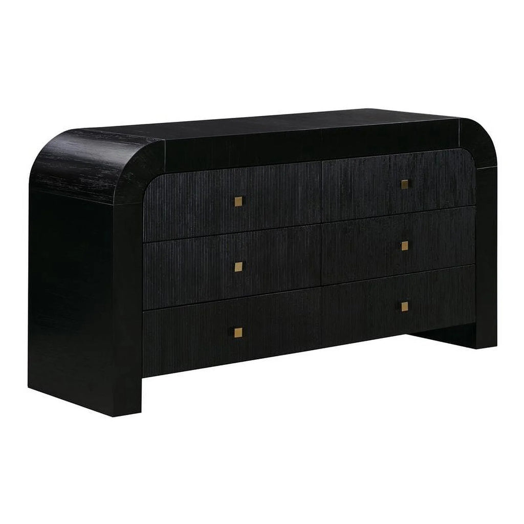 Black 6-Drawer Acacia Veneer MDF Wood Dresser T8626