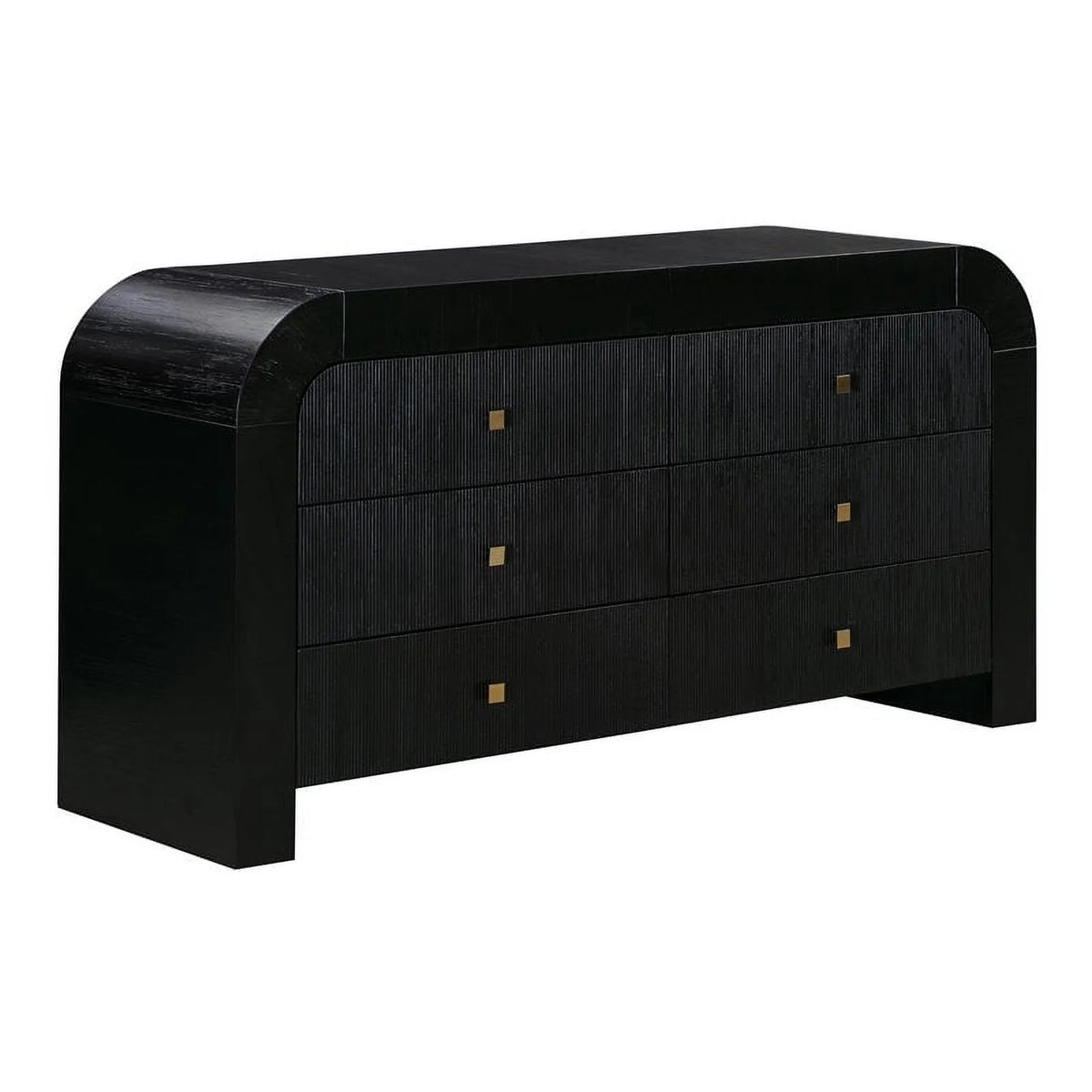 Black 6-Drawer Acacia Veneer MDF Wood Dresser T8626