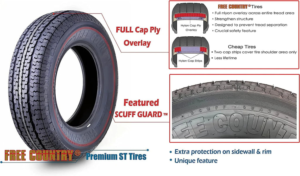 Heavy Duty Trailer Tires ST 205/75R14 8PR Load Range D Radial Set of 2 B6415