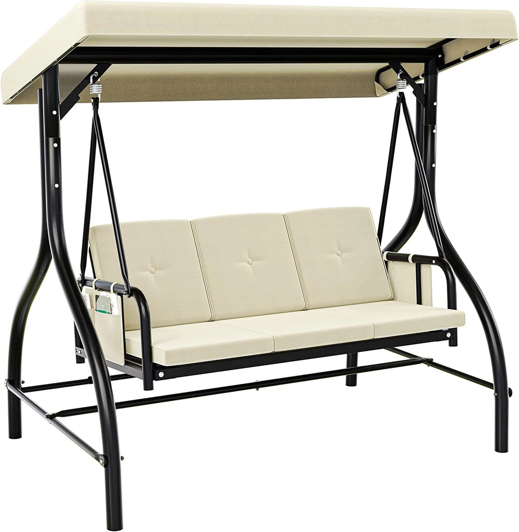 3-Seats Outdoor Patio Swing Chair with Adjustable Canopy and Removable Cushion U548