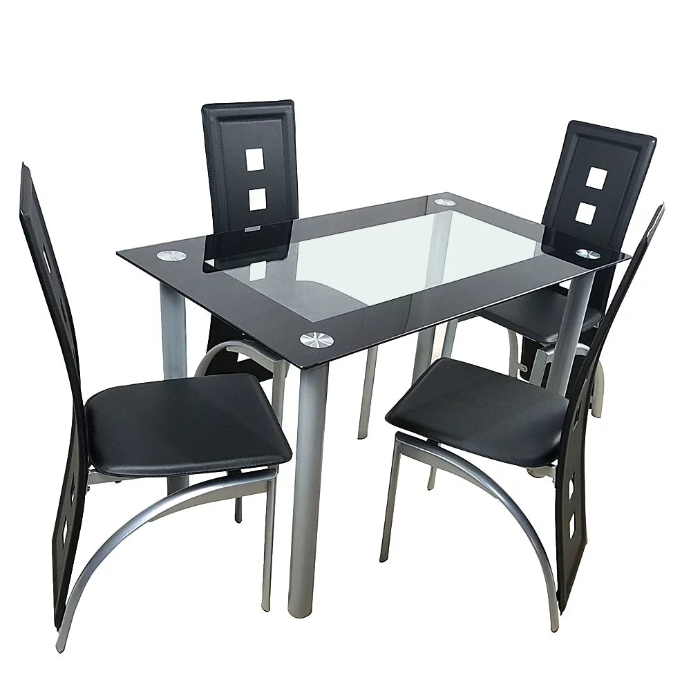 5 Piece Tempered Glass Dining Table Set with 4 Chairs Z2890