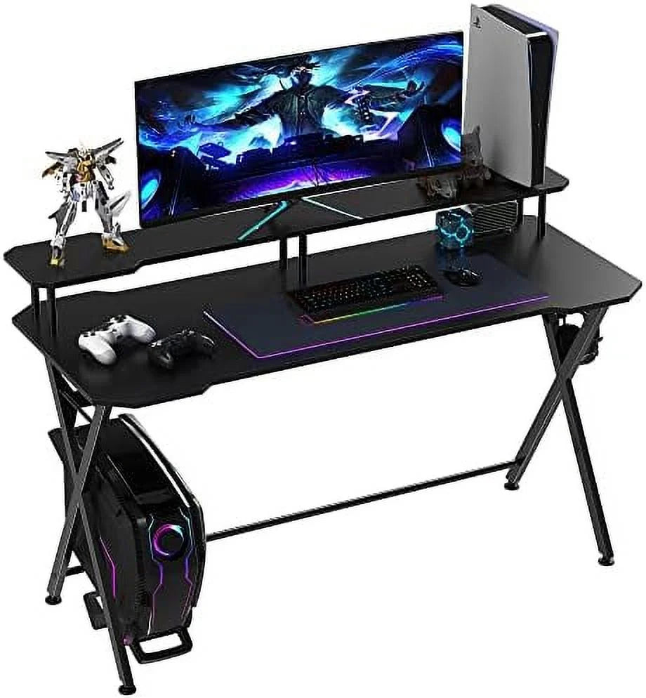 55 Inch Black Gaming Desk with Monitor Stand F5707