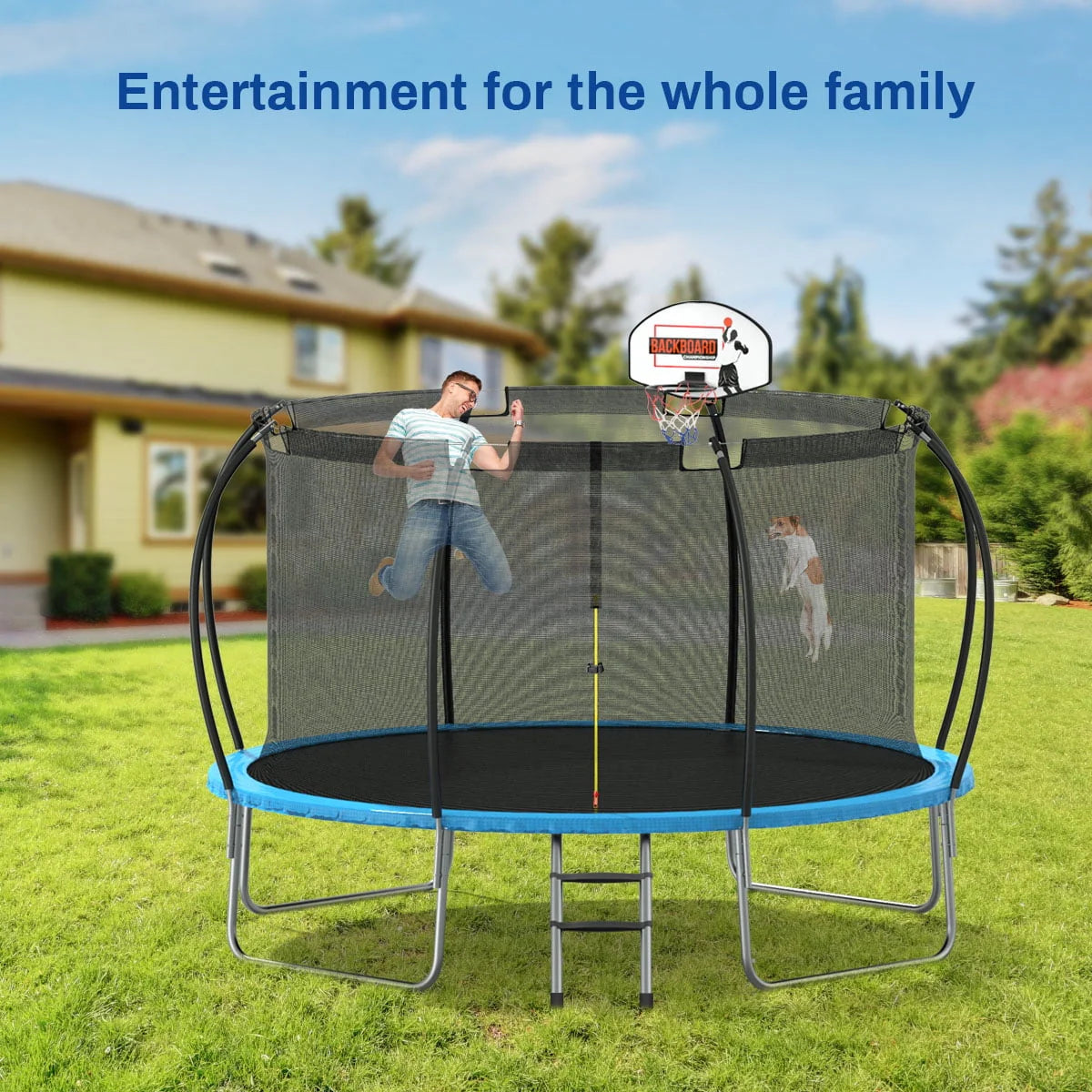 12 ft Trampoline with Enclosure and Basketball Hoop J146