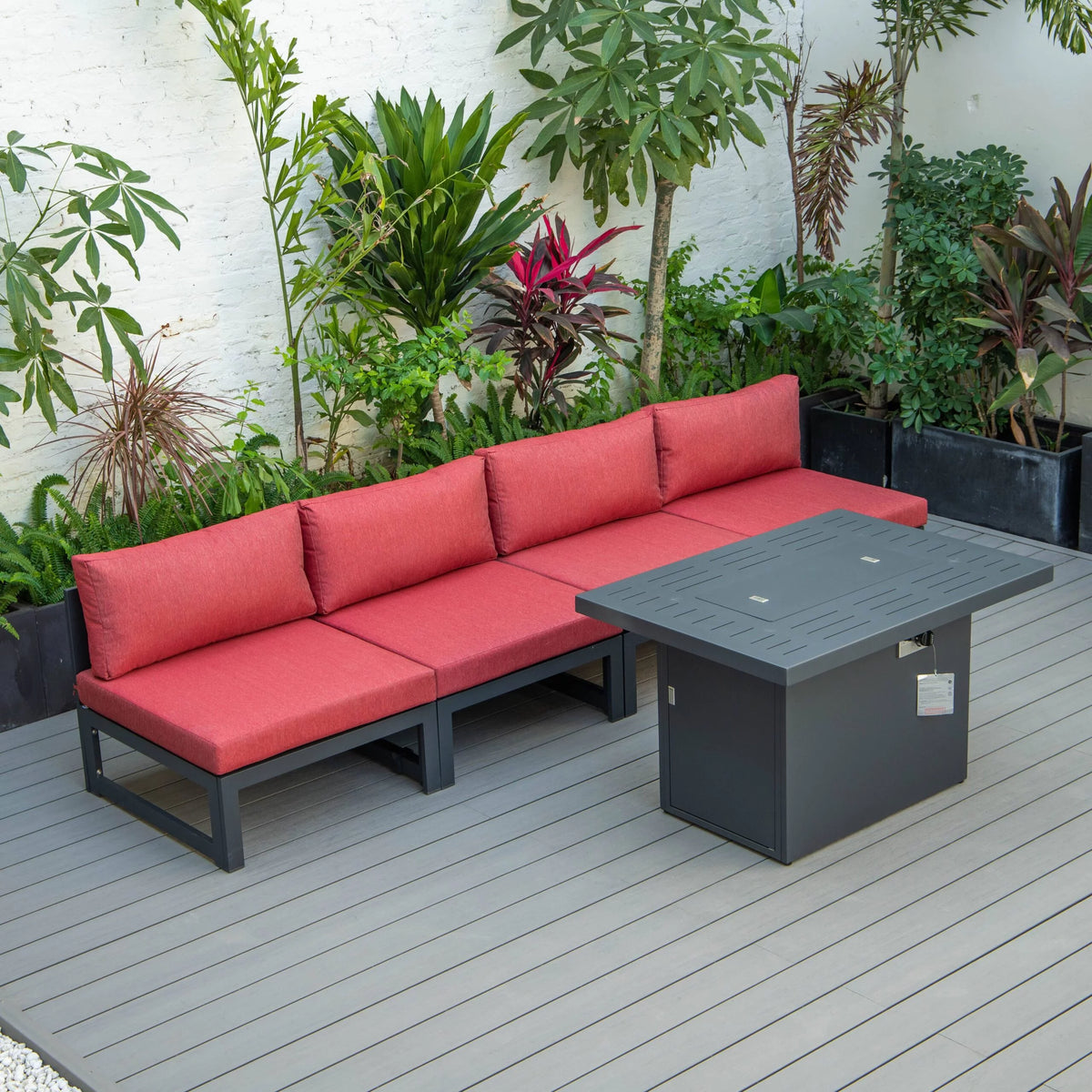 5-Piece Patio Chairs and Fire Pit Table Set Black Aluminum With Cushions L92500
